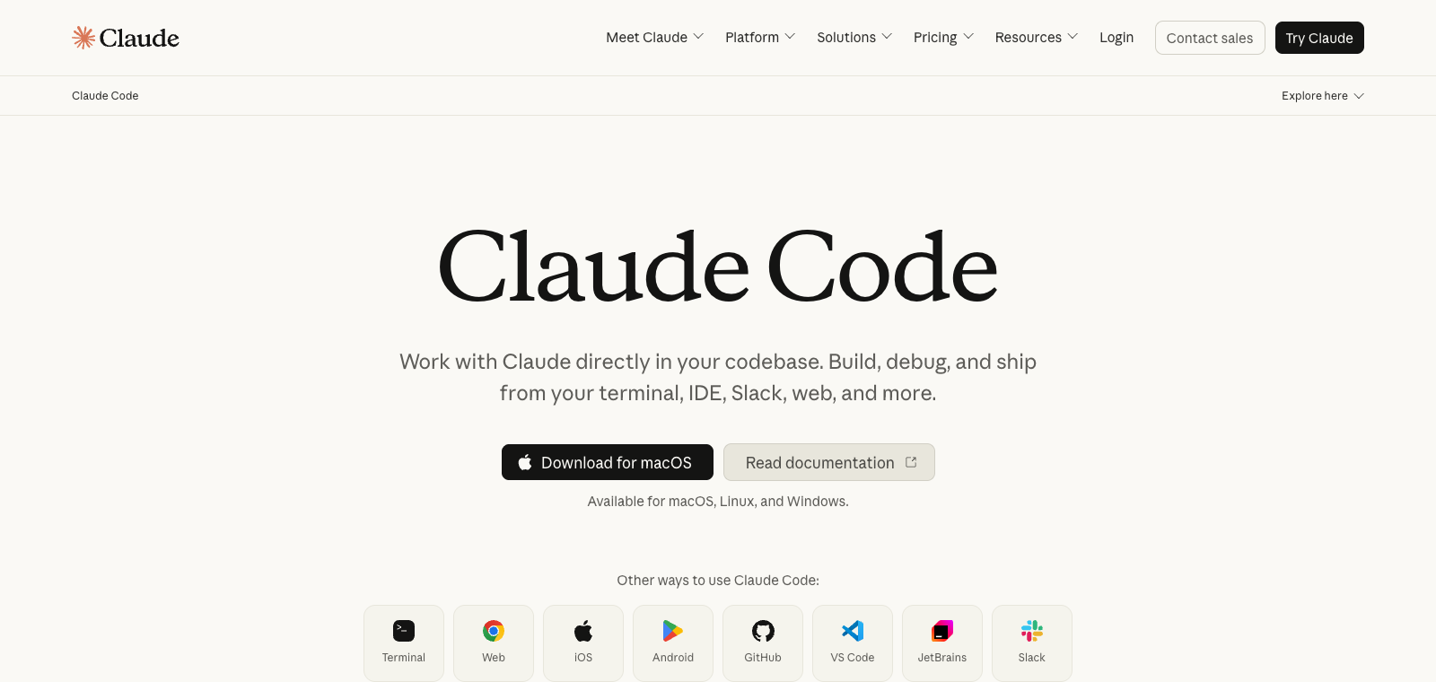 Claude Code homepage preview