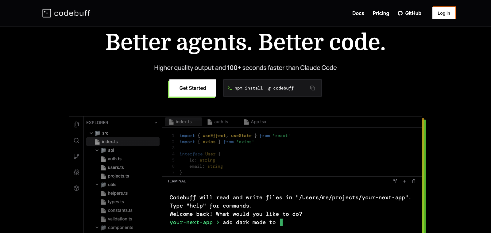 Codebuff homepage preview