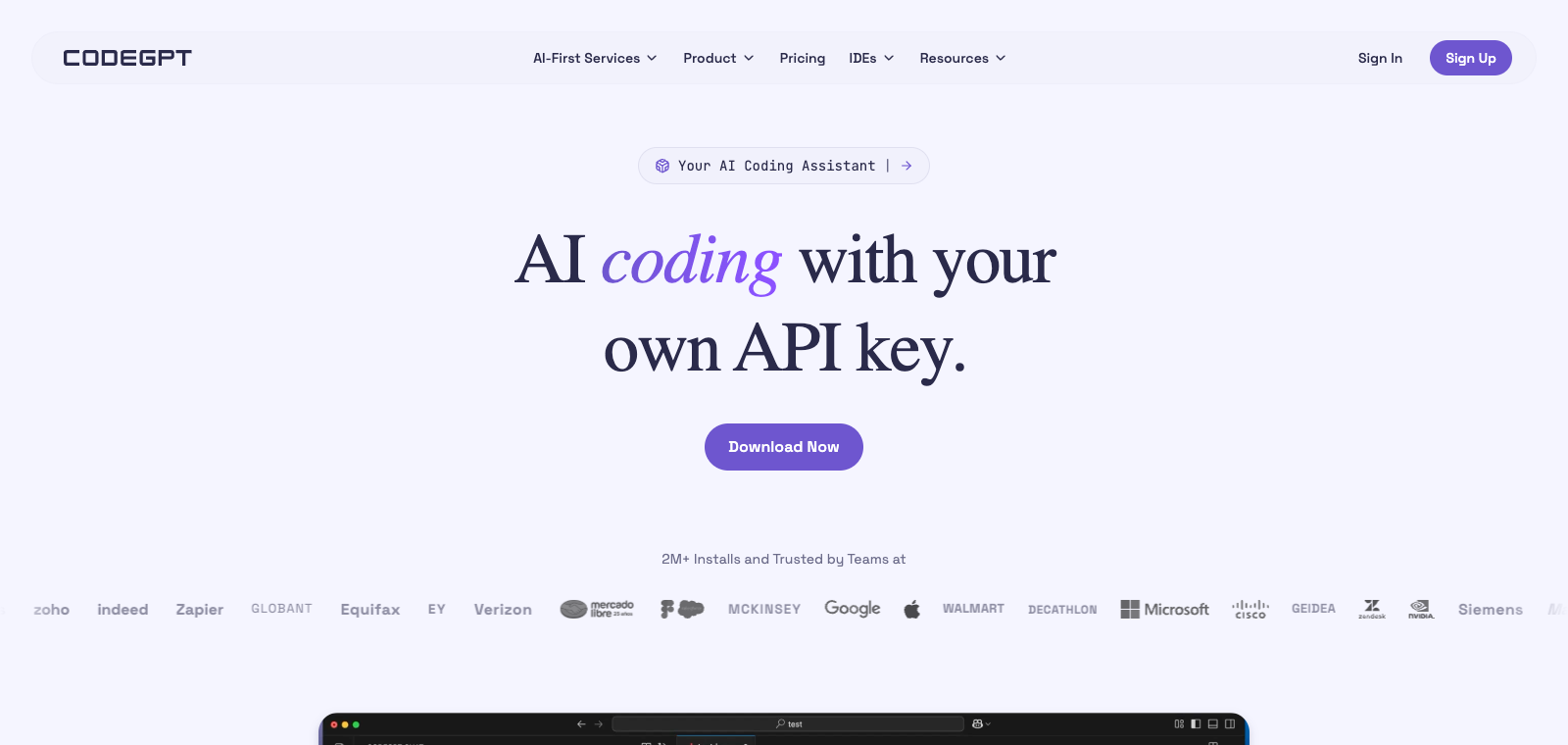 CodeGPT homepage preview