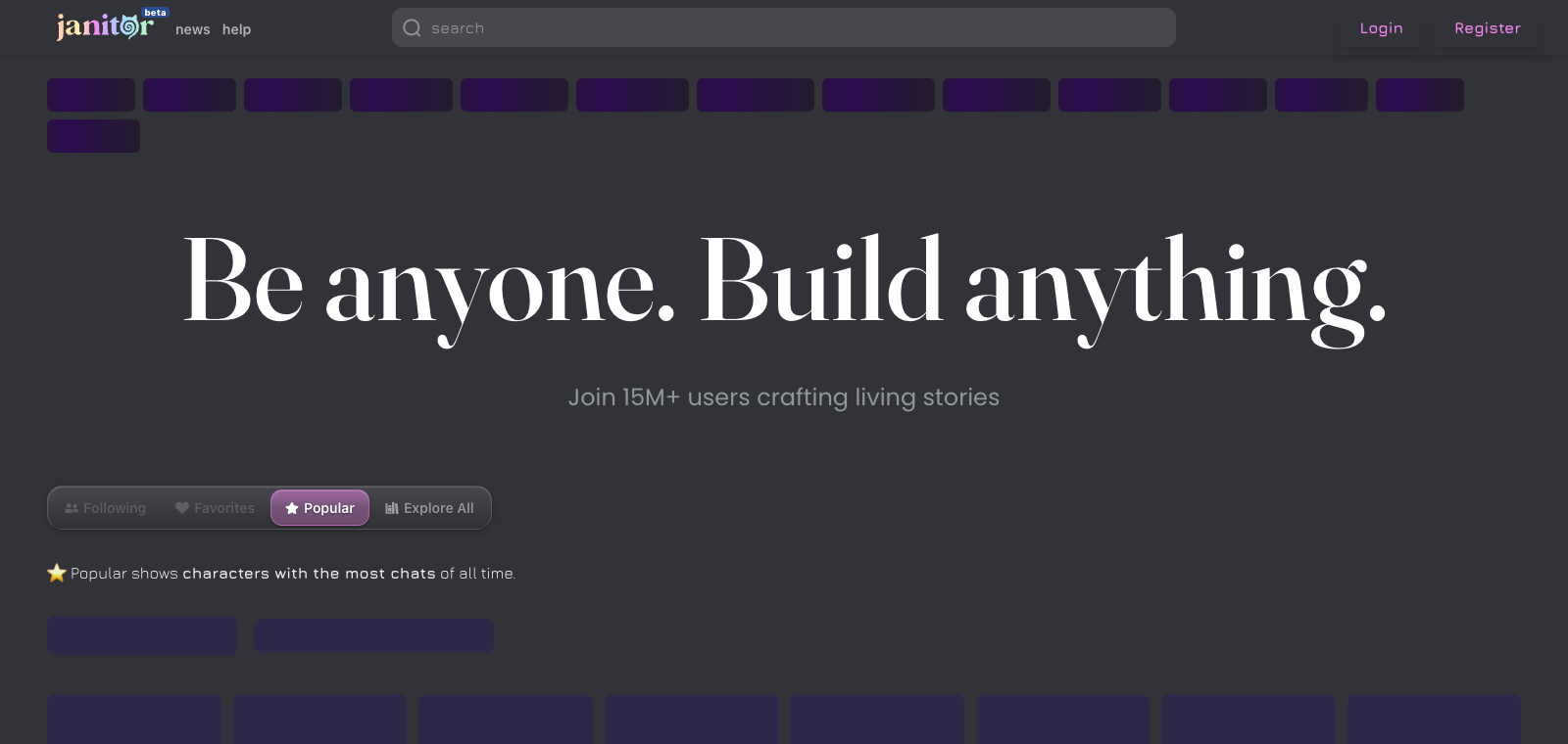 Janitor AI homepage preview