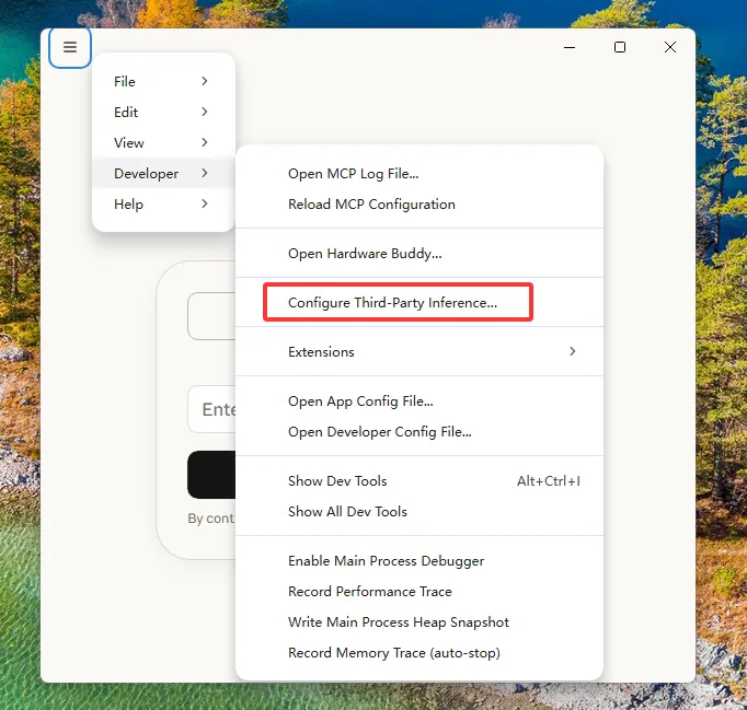 Windows:Developer → Configure Third-Party Inference