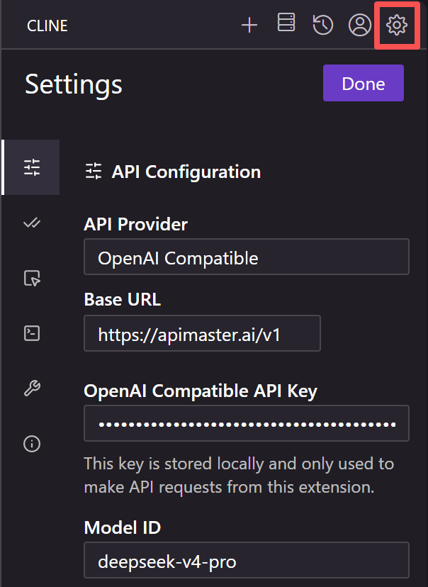 Settings → API Configuration
