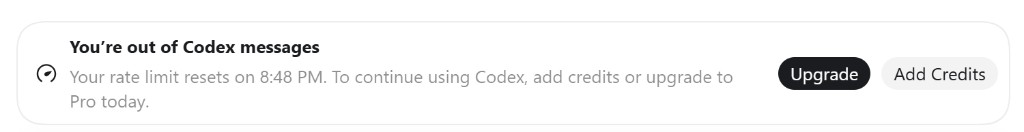 限额提示：You're out of Codex messages