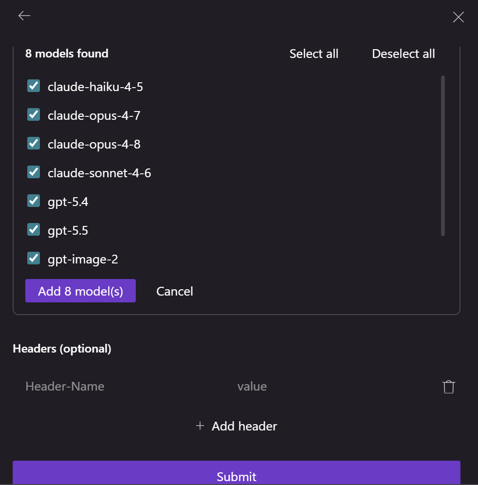 勾选模型并 Add / Submit