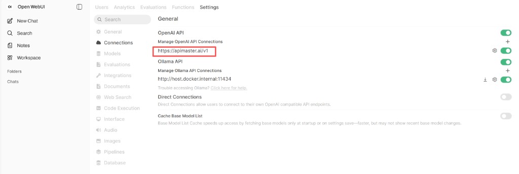 Settings → Connections → OpenAI API